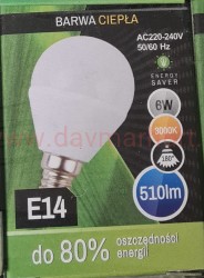 Żarówka Eko LED kulka E14/ 6W ciepła