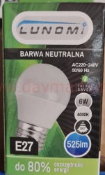 Żarówka Eko LED kulka E27/ 6W neutralna