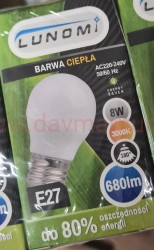 Żarówka Eko LED kulka E27/ 8W ciepła