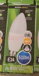 Żarówka Eko LED świeca E14/ 6W ciepła
